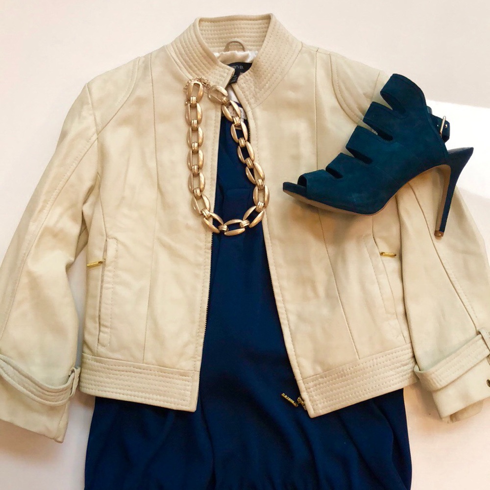 Arden B Ivory Lamb Leather Cropped Jacket S